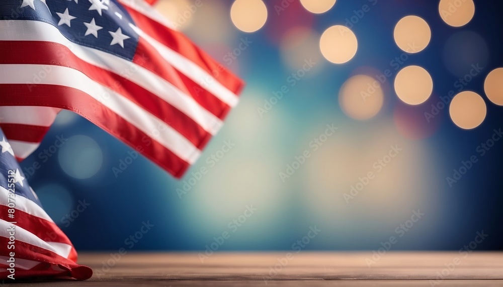 American flag and bokeh background with copy space for 4 july ...