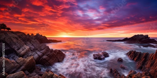 Breathtaking sunset over rocky coastline