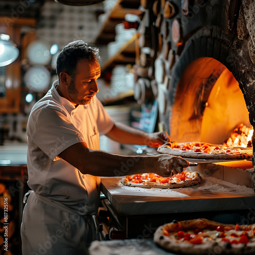Pizzaiolo, pizza, forno a lenha, preparação de pizza, cozinha italiana, trabalho de pizzaiolo, mão na massa, fazendo pizza, assando pizza, pizzaria tradicional, pizza de forno a lenha, chef de pizza,  photo