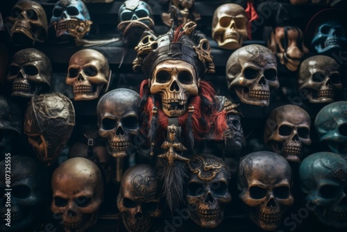 Spooky skull collection with voodoo doll
