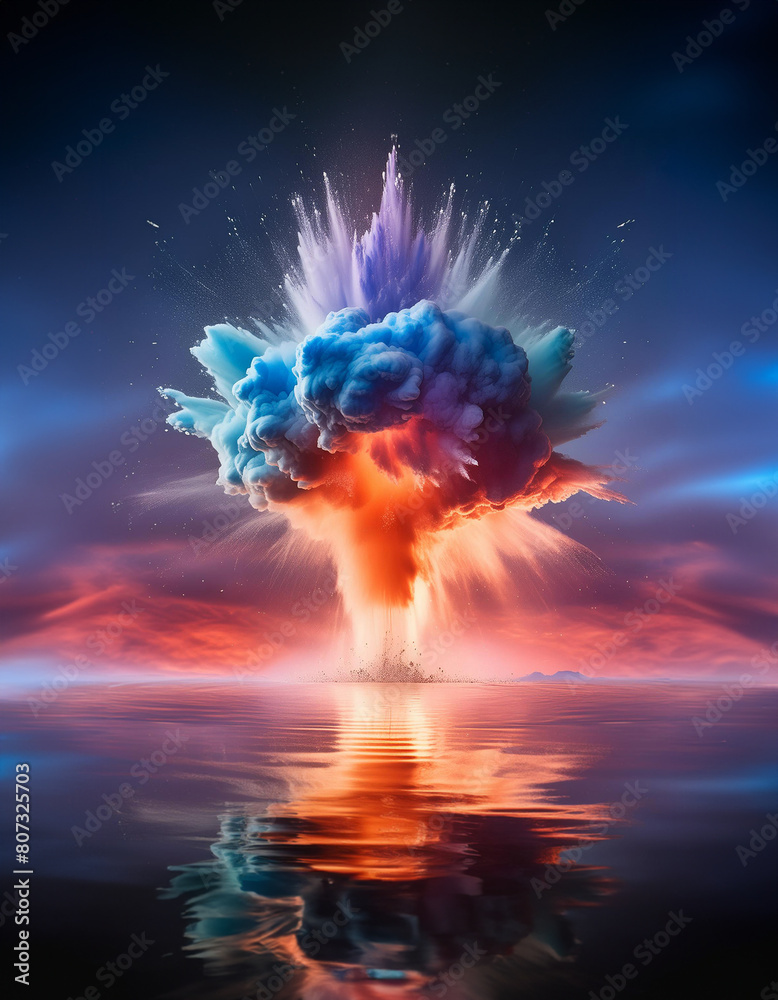 Fototapeta premium A vibrant explosion of colors amidst clouds, resembling a cosmic event or a dynamic artistic expression