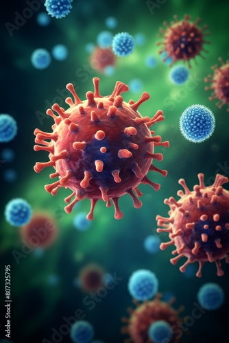 Microscopic view of coronavirus cells
