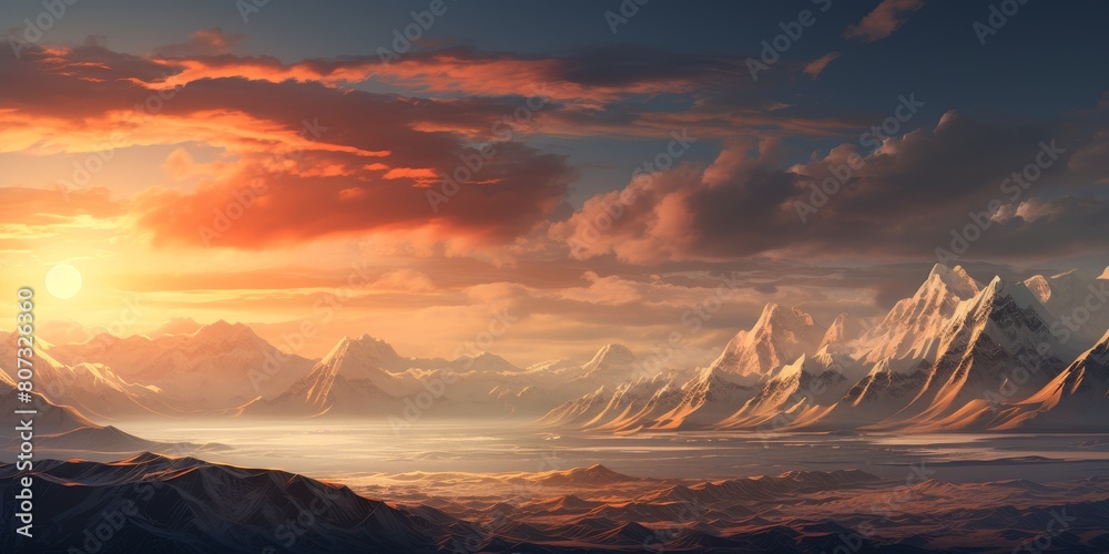 Breathtaking sunset over majestic snow-capped mountains
