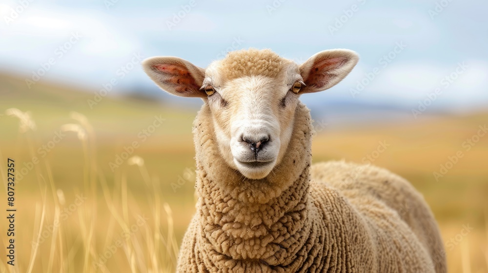 close up of a sheep in the field