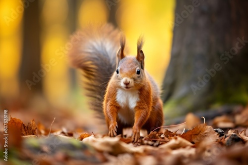 Curious squirrel in autumn leaves © Balaraw