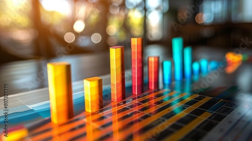 Vibrant 3d bar graph representing profitability comparison on a blurred background © alphaspirit