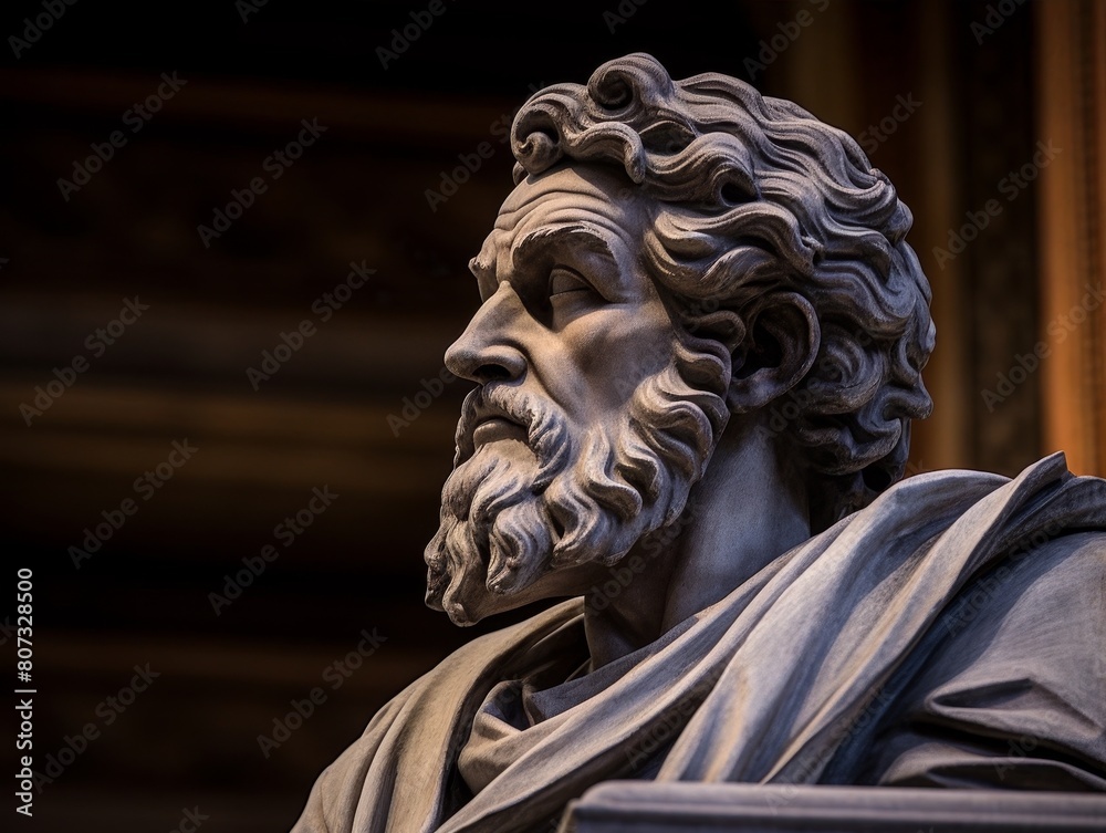Dramatic stone sculpture of a pensive figure Dramatic stone sculpture of a pensive figure