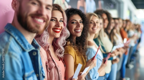 Diverse Group of Happy People Standing in a Row