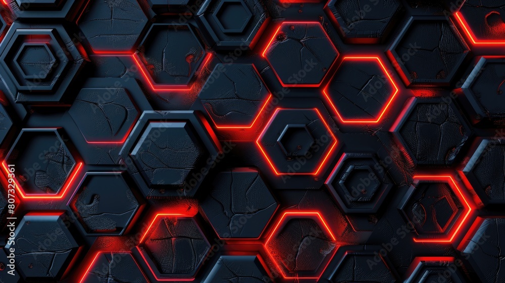 Futuristic Red Neon Hexagon Pattern Background