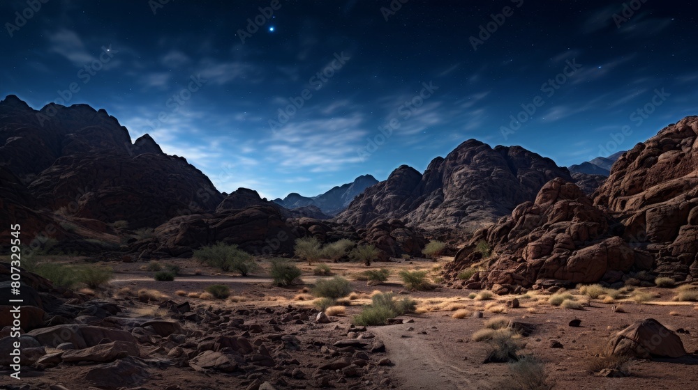 Breathtaking desert landscape under starry night sky