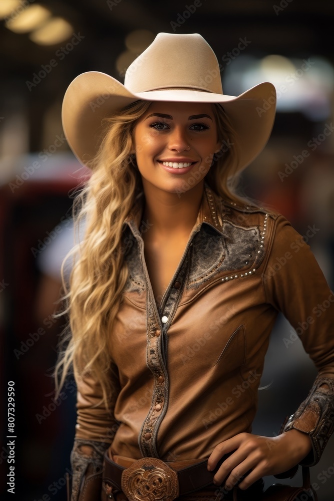 Smiling cowgirl in western wear Smiling cowgirl in western wear