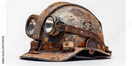 Vintage Rusty Diving Helmet on White Background photo