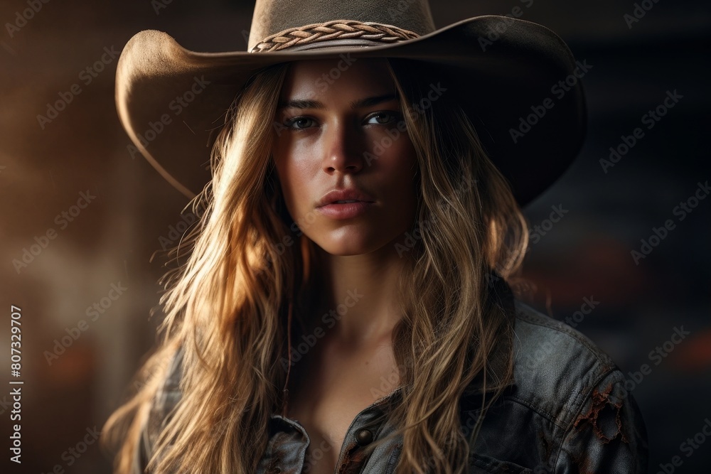 Confident woman in cowboy hat Confident woman in cowboy hat