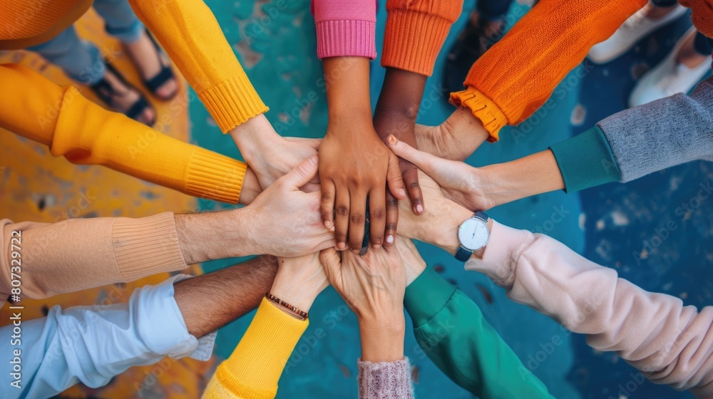 Diverse Hands Together - Unity and Teamwork Concept Diverse Hands Together - Unity and Teamwork Concept