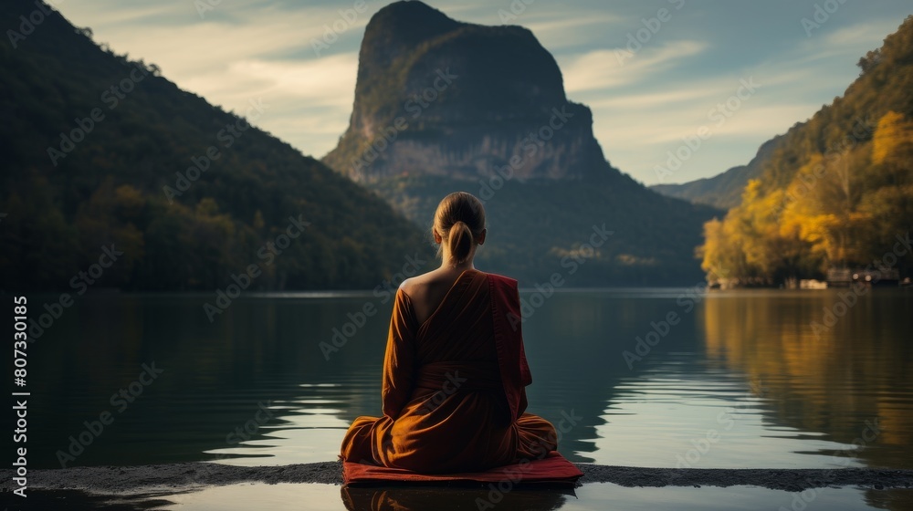 Peaceful meditation in serene mountain landscape