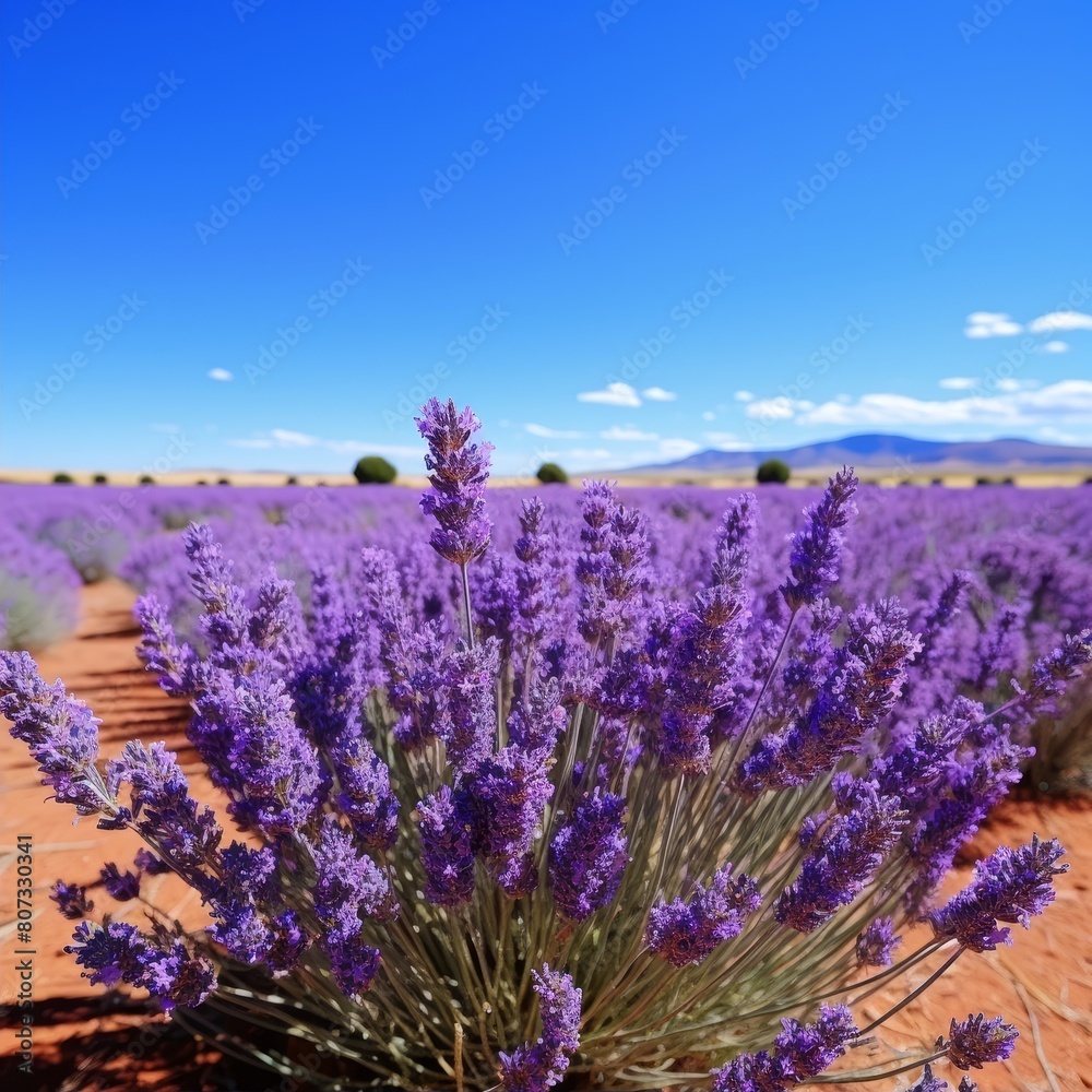 Fototapeta premium Vibrant lavender field under blue sky