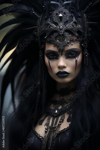 dark gothic queen in dramatic makeup and headdress