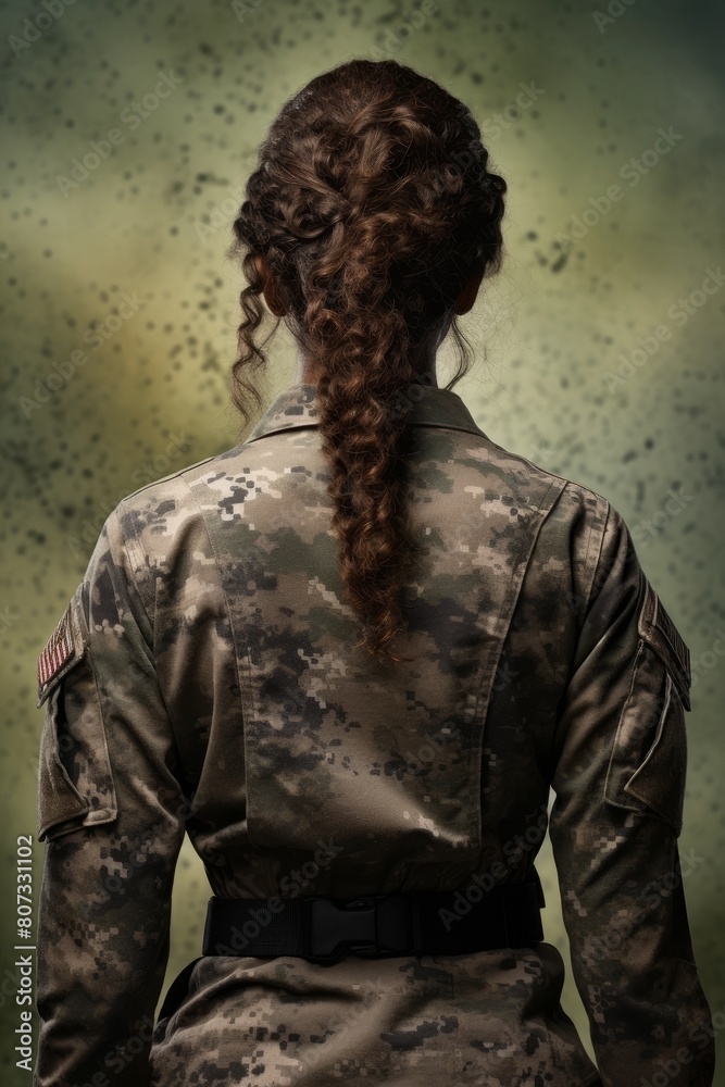 Soldier with braided hair in camouflage uniform Soldier with braided hair in camouflage uniform