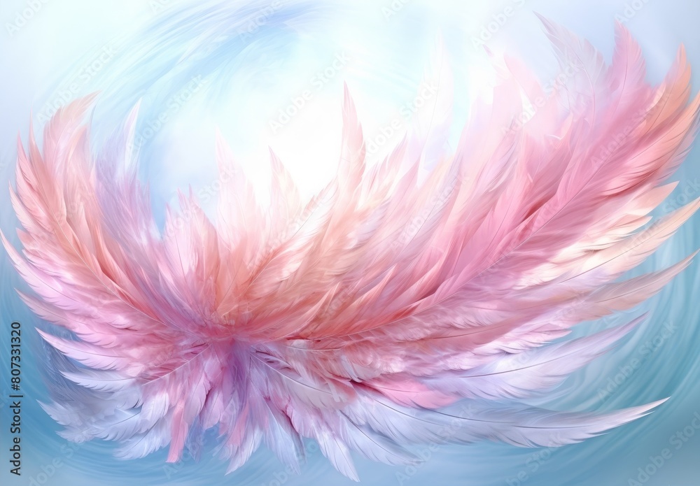 Soft and fluffy pink feathers on a blue background