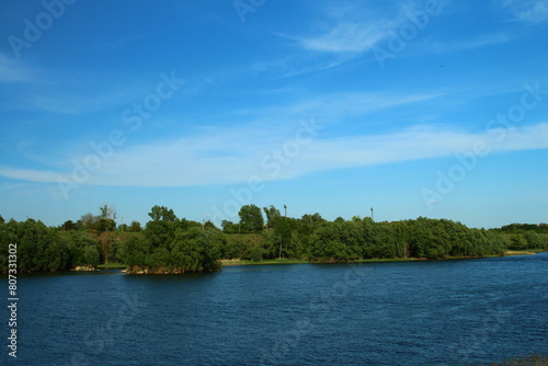 A body of water with trees around it