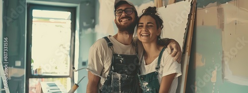 a couple in love is making repairs in the house