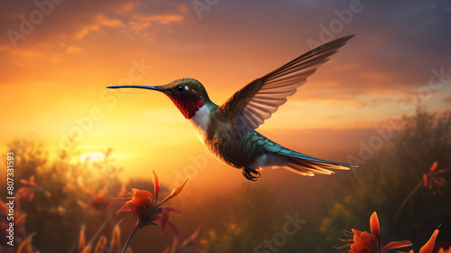 bird flying in the sunset photo