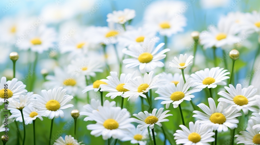 Fototapeta premium Beautiful field of white daisy flowers