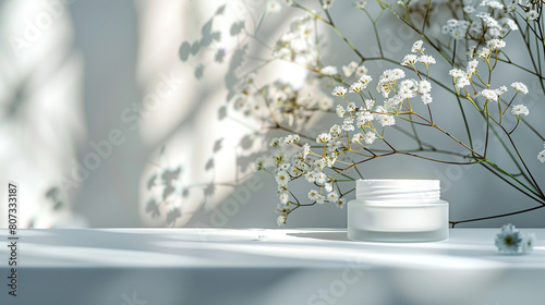 a promo banner advertising a face cream in the aesthetics of lightness and naturalness in the style of minimalism with an empty space for text on the side photo