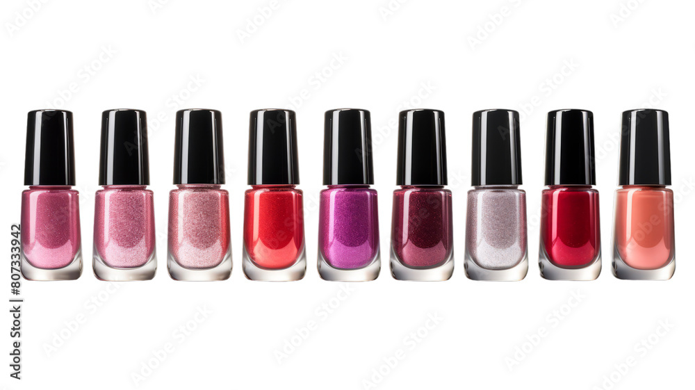 Nail Polish Bottles isolated on transparent png background. Generative ai Nail Polish Bottles isolated on transparent png background. Generative ai