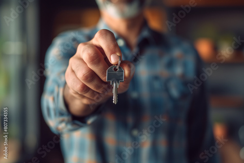 Man Holding Key to His New House © Dzmitry