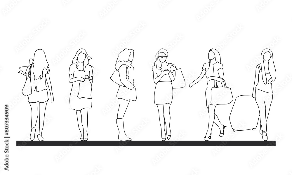 outline people drawing woman vector illustration. isolated graphic person people isolated sketch simplicity hand drawn human continuous line. people stand design group business concept.