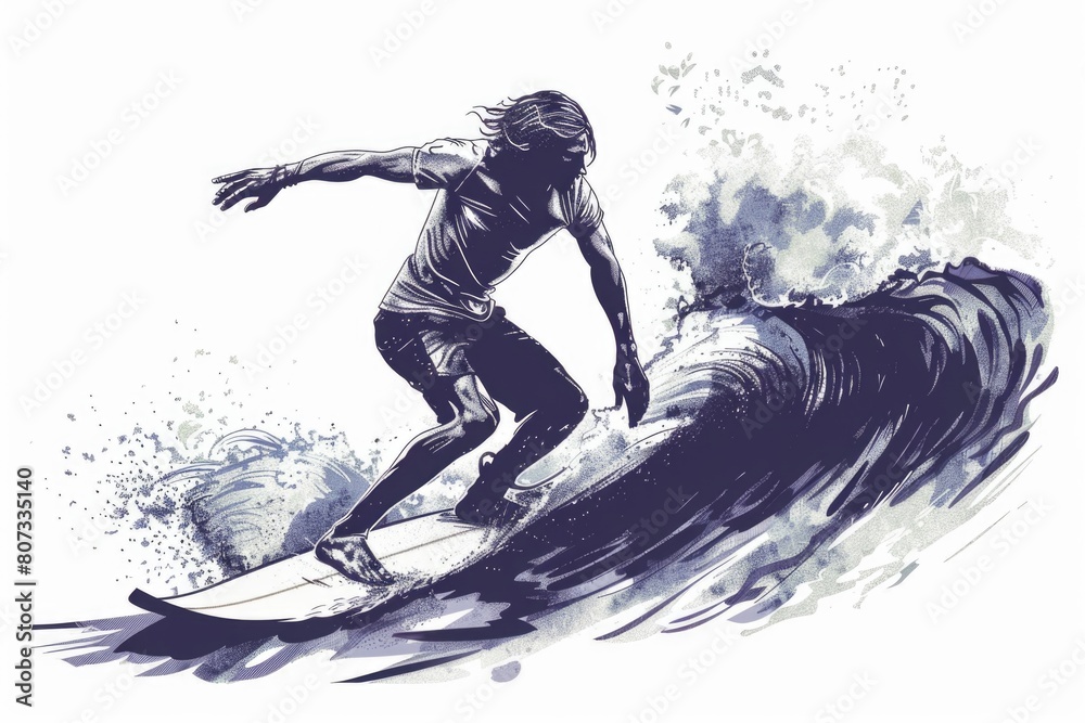 A man riding a wave on top of a surfboard. Ideal for sports and adventure concepts A man riding a wave on top of a surfboard. Ideal for sports and adventure concepts