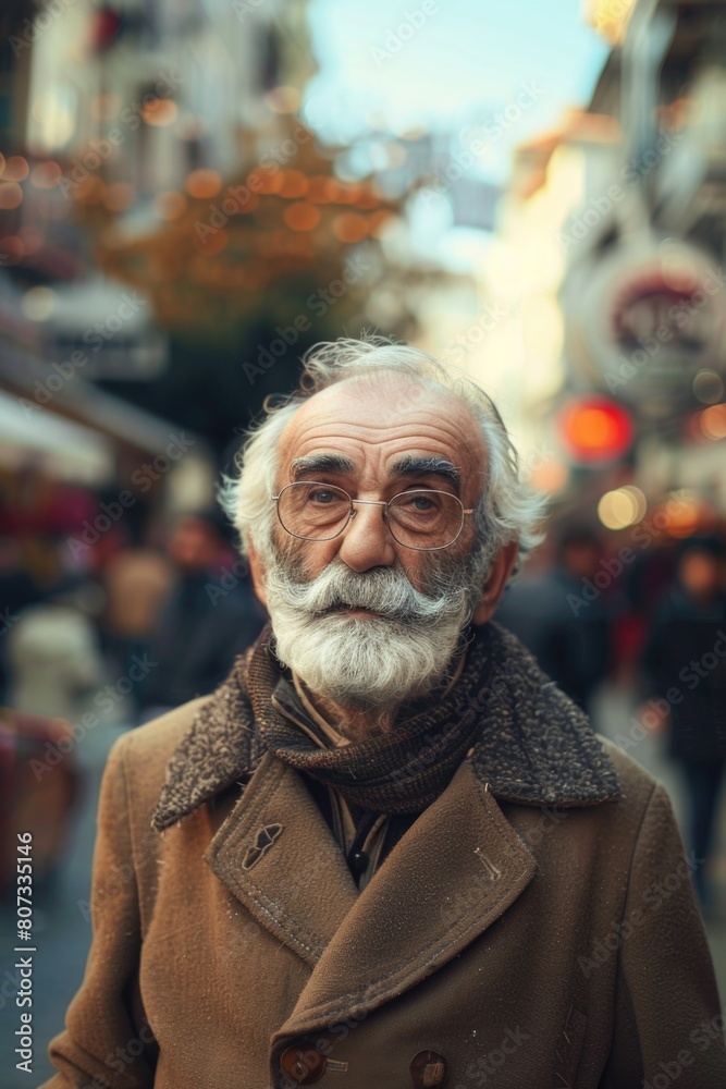 Man with beard and coat in urban setting. Suitable for lifestyle or fashion themes