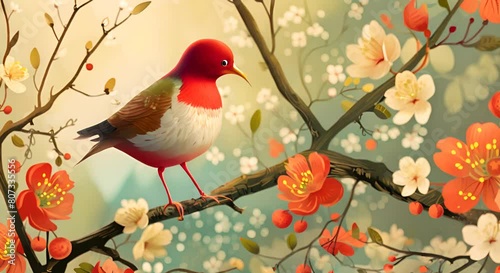 petit oiseau au printemps dans les arbres fruitiers en fleurs