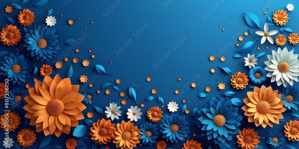Blue Background With Orange and White Flowers Blue Background With Orange and White Flowers