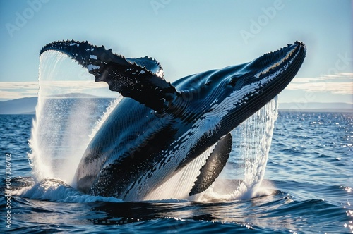 A whale is splashing water out of its blowhole photo