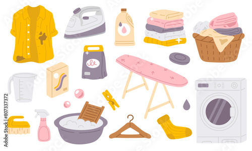 Vector illustration set of cute doodle laundry objects for digital stamp,greeting card,sticker,icon,design