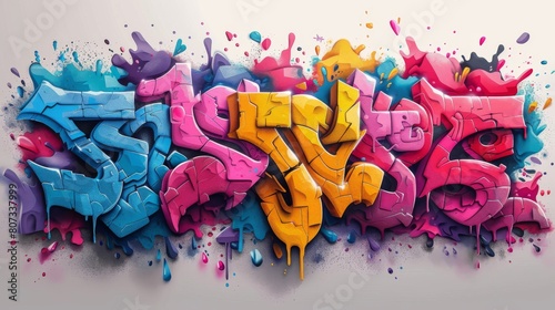 The street graffiti modern lettering is isolated on a white background. It is a colorful graffiti modern in a wild style.