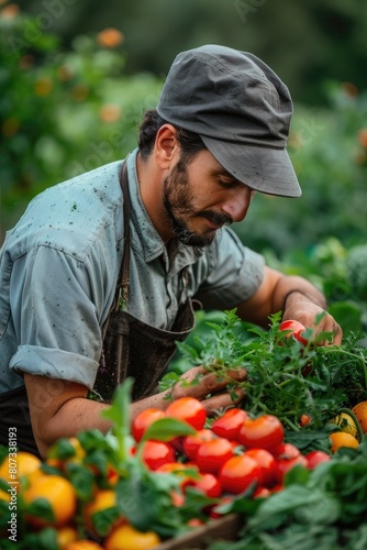 A chef harvesting fresh veg...