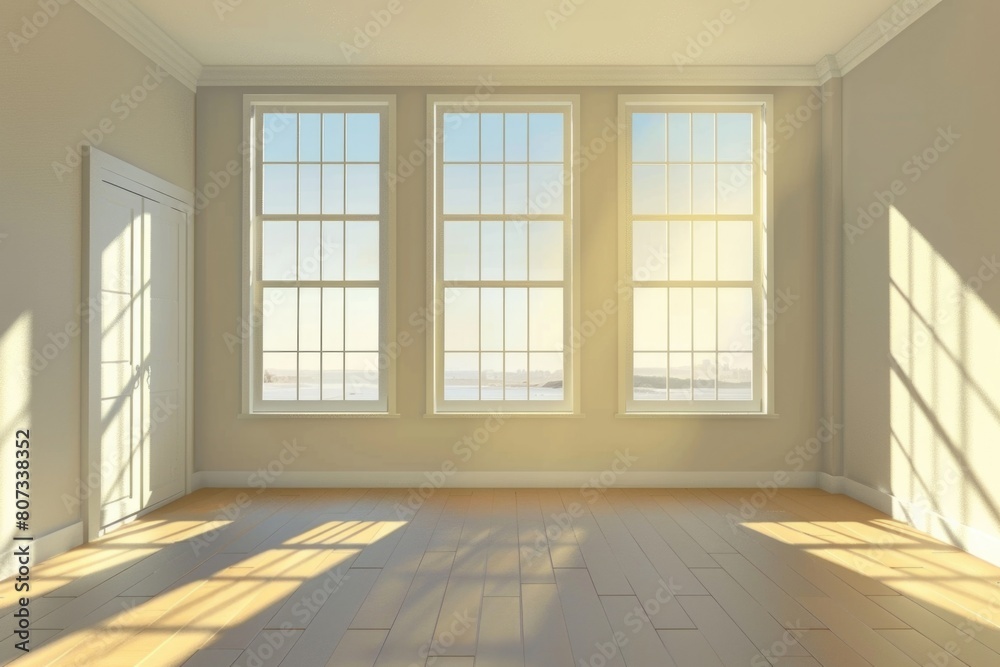 Fototapeta premium Spacious room with abundant natural light. Ideal for real estate or interior design concepts