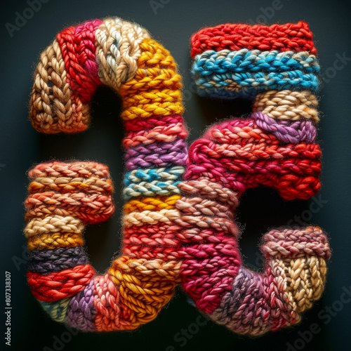 A colorful knitted lettering of the number 5