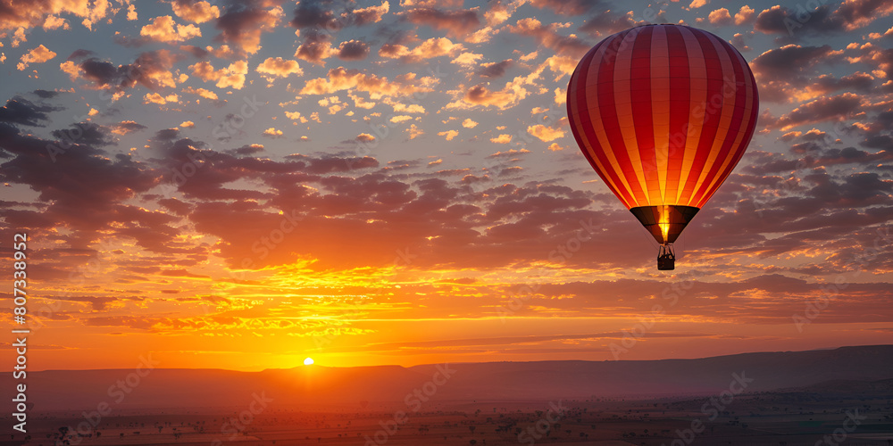 Sunset Skyline with Floating Hot Air Balloons