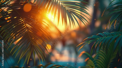 Palm Tree Close-Up With Sun Background