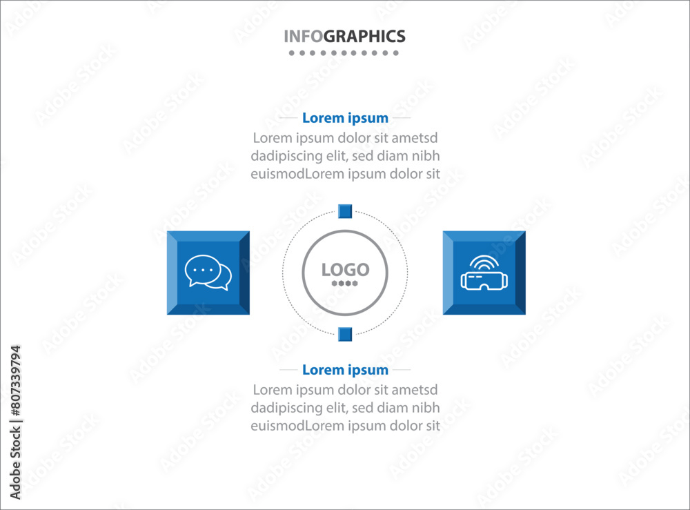 Fototapeta premium Two infographics element. Vector illustration. Vector business template for presentation. Timeline with 2 option. Vector Infographic label design template with icons and 2 options or steps.