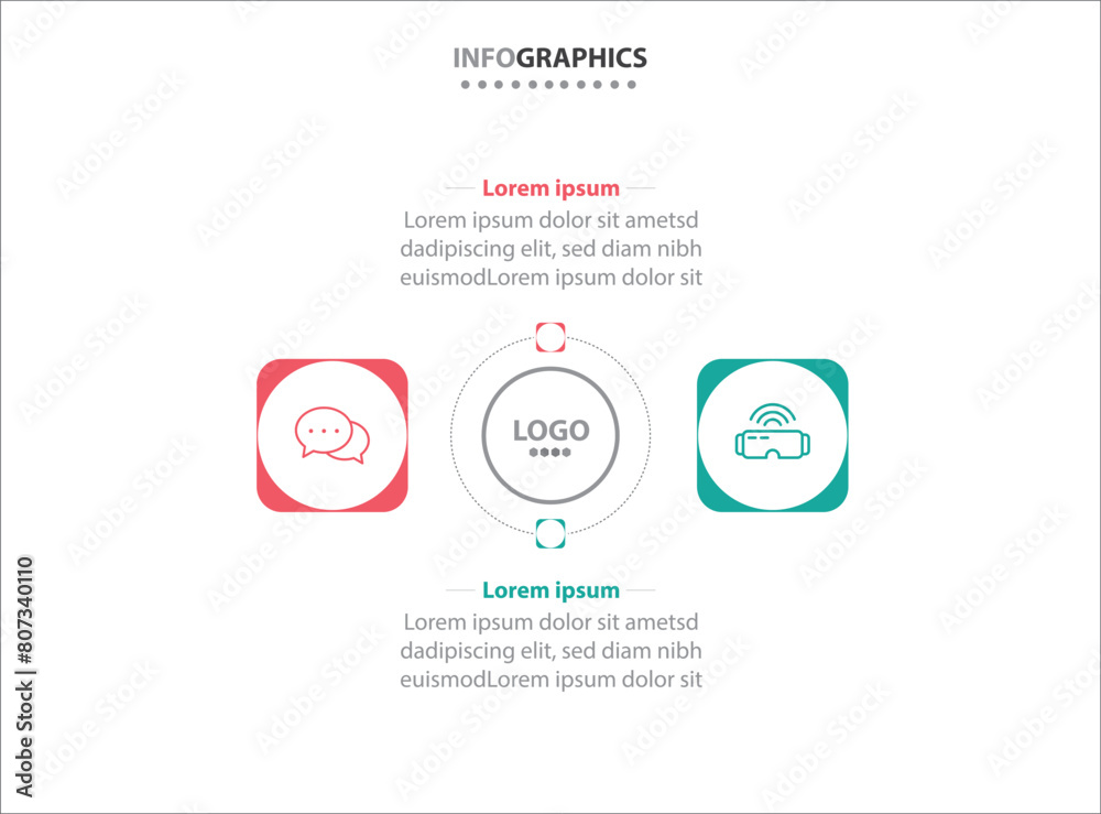 Obraz premium Two infographics element. Vector illustration. Vector business template for presentation. Timeline with 2 option. Vector Infographic label design template with icons and 2 options or steps.
