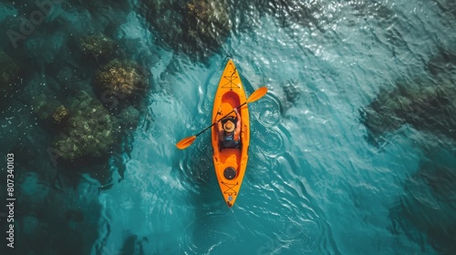 Aerial View of Person in Yellow Kayak