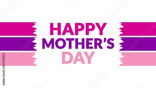 Happy Mother's Day text with side lines Animation on White background, Happy Mothers Day motion graphic video for enjoying and celebrating International Mother's Day.