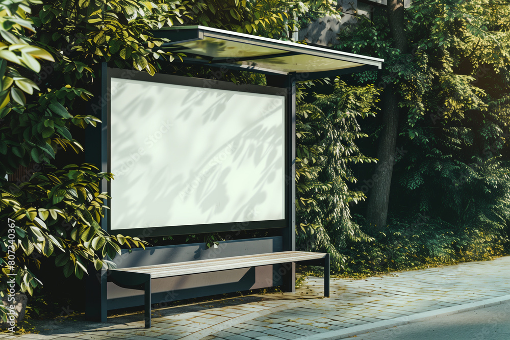 Fototapeta premium Urban Bus Stop With Bench and Large Screen