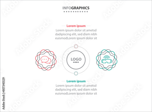 Two infographics element. Vector illustration. Vector business template for presentation. Timeline with 2 option. Vector Infographic label design template with icons and 2 options or steps.