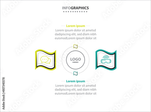 Two infographics element. Vector illustration. Vector business template for presentation. Timeline with 2 option. Vector Infographic label design template with icons and 2 options or steps.